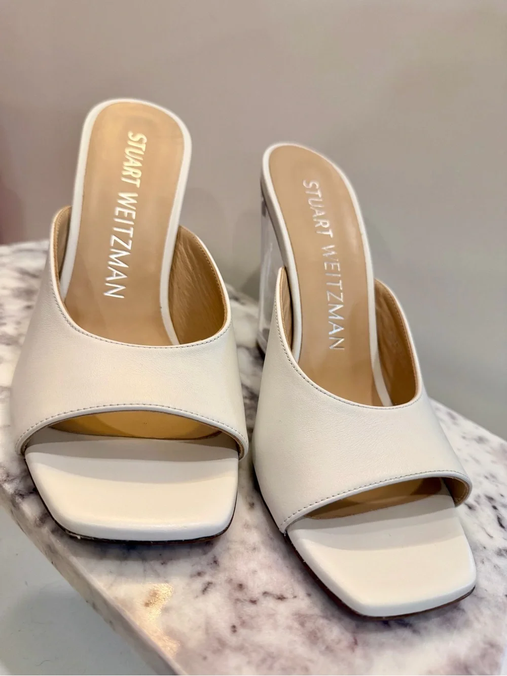 Brand New Stuart Weitzman Tia Translucent Wedge Slide Sandal in White size 7